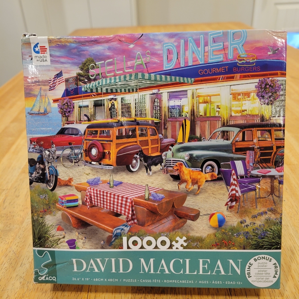 🧩EUC~ DAVID MACLEAN Beach Diner 1000 Piece Puzzle